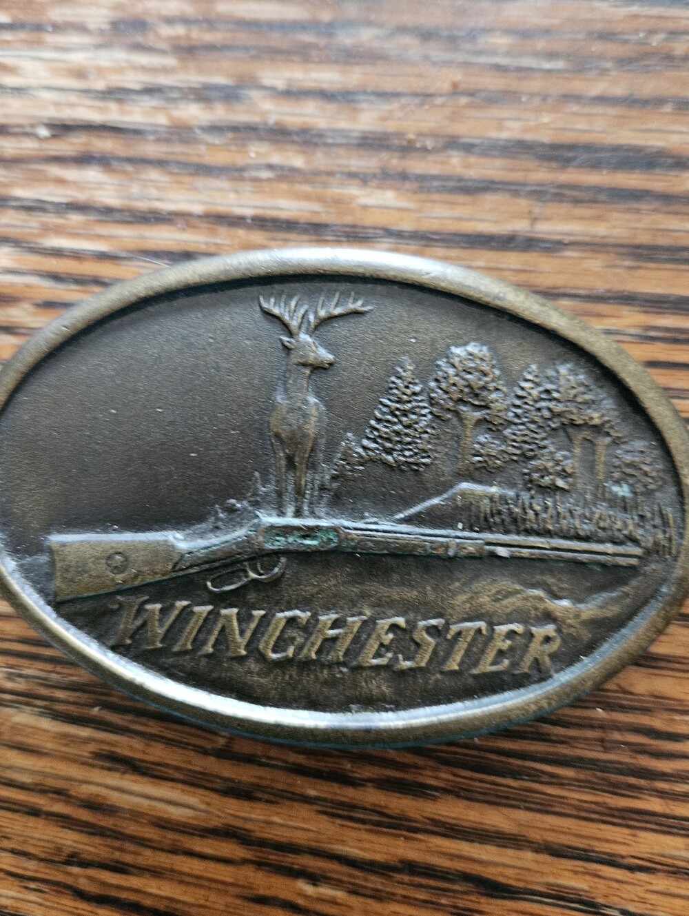 Vintage 1970's Winchester Brass Belt buckle Made By Indiana Metal Craft